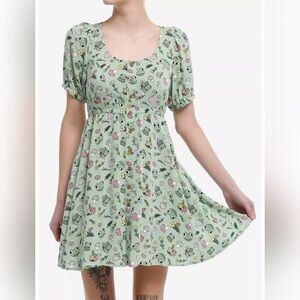 Thorn & Fable Babydoll Frog Mushroom Strawberry Print Dress - L